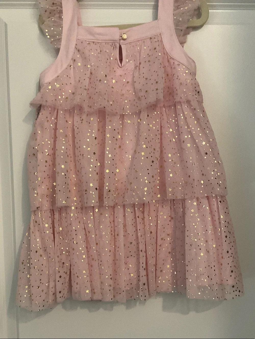 Rachel Zoe Pink Tiered Tulle Dress with Gold Star Accents